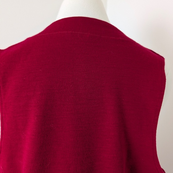 70s Red Button Down Waistcoat Vest Relaxed Fit Sleeveless V-Neck - Picture 6 of 10